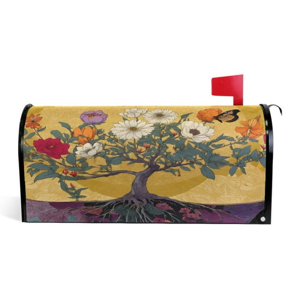 Ryvnso Mailbox Cover Colorful Illustration Tree Flowers Magnetic Mailbox Wrap Standard Size 21x18 Inch