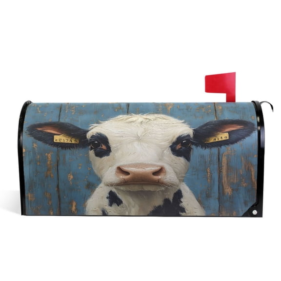 Ryvnso Mailbox Cover Cow on Wood Magnetic Mailbox Wrap Standard Size 21x18 Inch