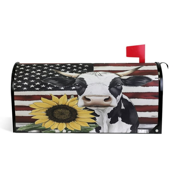 Ryvnso Mailbox Cover Cow with Flag Sunflower Magnetic Mailbox Wrap Standard Size 21x18 Inch