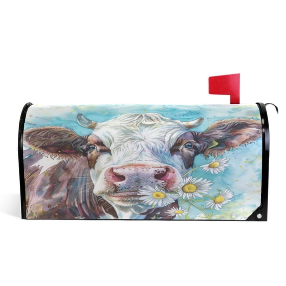 Ryvnso Mailbox Cover Cows with Chrysanthemum Magnetic Mailbox Wrap Standard Size 21x18 Inch