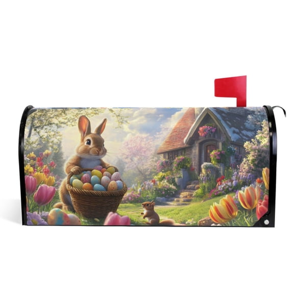 Ryvnso Mailbox Cover Cute Easter Bunny Magnetic Mailbox Wrap Standard Size 21x18 Inch