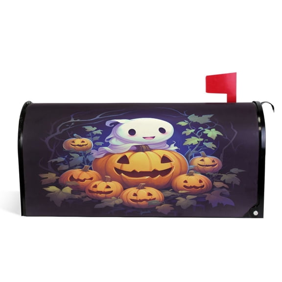 Ryvnso Mailbox Cover Cute Ghost and Pumpkins Halloween Magnetic Mailbox Wrap Standard Size 21x18 Inch