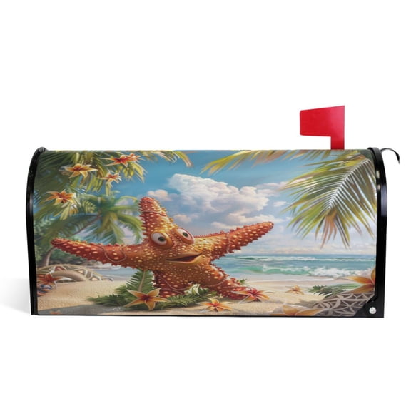 Ryvnso Mailbox Cover Cute Star Fish Tropical Palm Magnetic Mailbox Wrap Standard Size 21x18 Inch