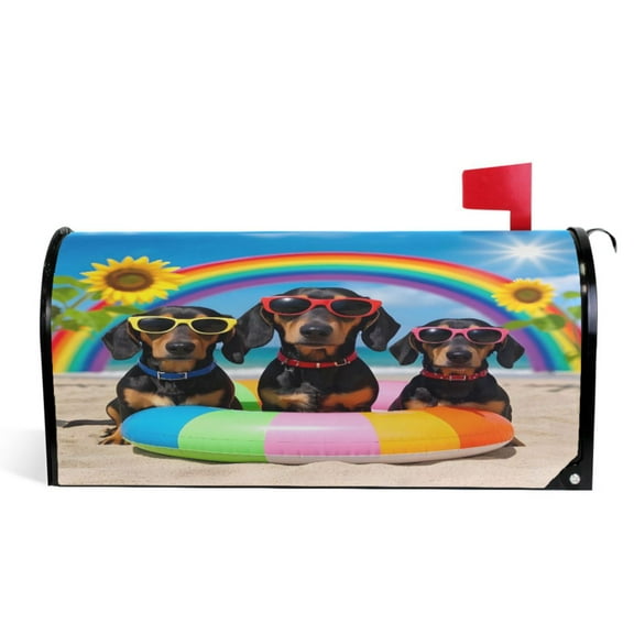 Ryvnso Mailbox Cover Dachshund Dog Beach Magnetic Mailbox Wrap Standard Size 21x18 Inch