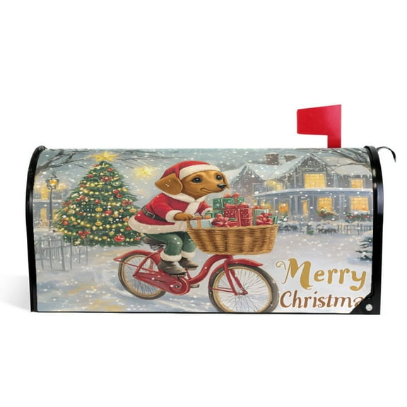 Ryvnso Mailbox Cover Dachshund Dog Riding in Chrisstmas Magnetic Mailbox Wrap Standard Size 21x18 Inch