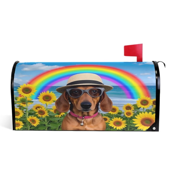 Ryvnso Mailbox Cover Dachshund Dog Sunflower Magnetic Mailbox Wrap Standard Size 21x18 Inch