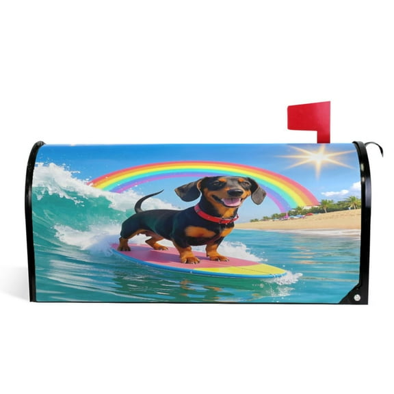 Ryvnso Mailbox Cover Dachshund Dog Surfing Magnetic Mailbox Wrap Standard Size 21x18 Inch