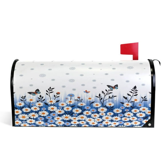 Ryvnso Mailbox Cover Daisy Floral Butterfly Magnetic Mailbox Wrap Standard Size 21x18 Inch