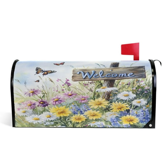 Ryvnso Mailbox Cover Daisy Flower Butterfly Magnetic Mailbox Wrap Standard Size 21x18 Inch