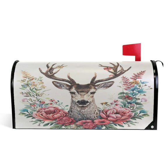Ryvnso Mailbox Cover Deer and Flowers Magnetic Mailbox Wrap Standard Size 21x18 Inch