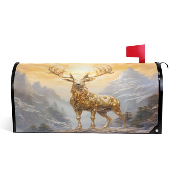Ryvnso Mailbox Cover Deer with Golden Magnetic Mailbox Wrap Standard Size 21x18 Inch