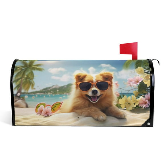 Ryvnso Mailbox Cover Dog on Beach Magnetic Mailbox Wrap Standard Size 21x18 Inch