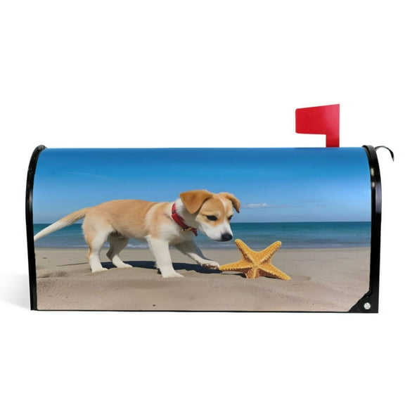 Ryvnso Mailbox Cover Dog on Beach Magnetic Mailbox Wrap Standard Size 21x18 Inch