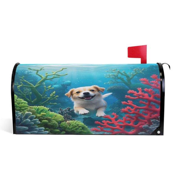 Ryvnso Mailbox Cover Dog under Sea Magnetic Mailbox Wrap Standard Size 21x18 Inch