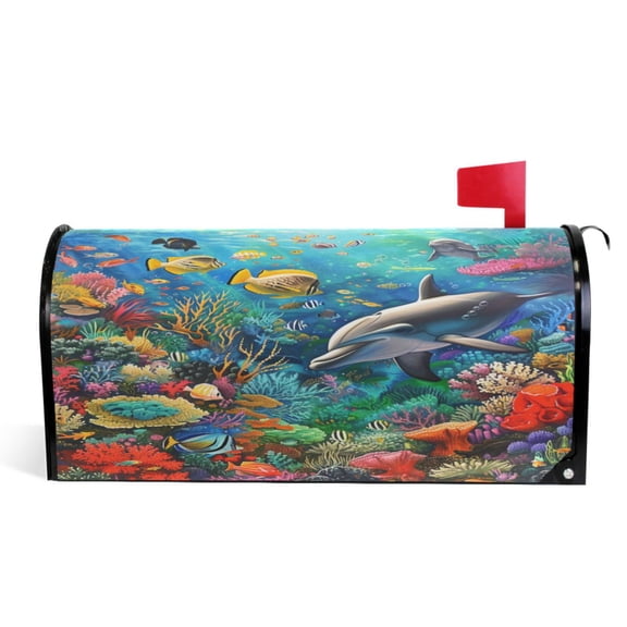 Ryvnso Mailbox Cover Dolphin Fish Coral under Sea Magnetic Mailbox Wrap Standard Size 21x18 Inch