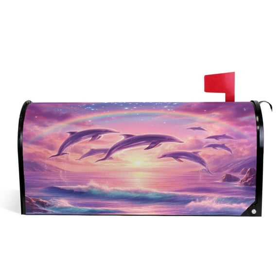 Ryvnso Mailbox Cover Dolphins and Rainbow Magnetic Mailbox Wrap Standard Size 21x18 Inch