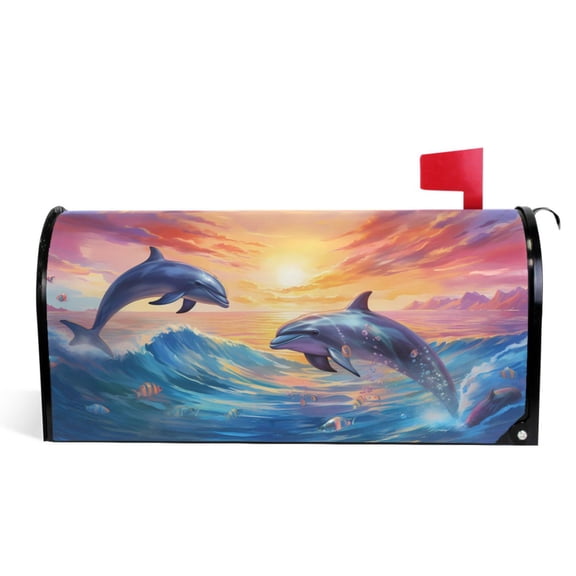 Ryvnso Mailbox Cover Dolphins and Waves Magnetic Mailbox Wrap Standard Size 21x18 Inch