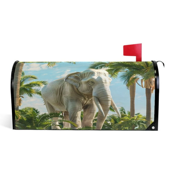 Ryvnso Mailbox Cover Elephant in Hawaii Palm Tree Magnetic Mailbox Wrap Standard Size 21x18 Inch