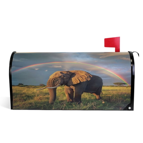 Ryvnso Mailbox Cover Elephant with Rainbow Sky Magnetic Mailbox Wrap Standard Size 21x18 Inch
