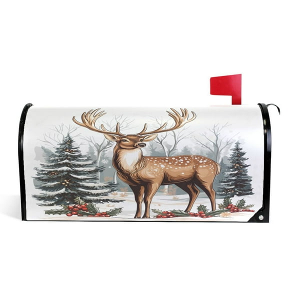 Ryvnso Mailbox Cover Elk Christmas Reindeer Magnetic Mailbox Wrap Standard Size 21x18 Inch