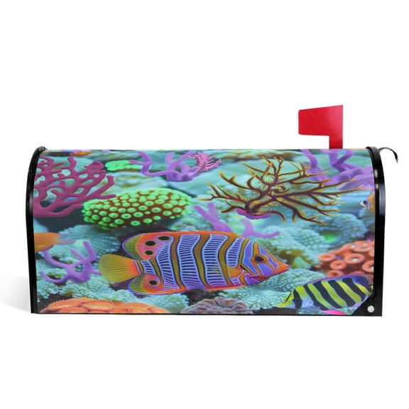 Ryvnso Mailbox Cover Fish in Ocean Coral Magnetic Mailbox Wrap Standard Size 21x18 Inch