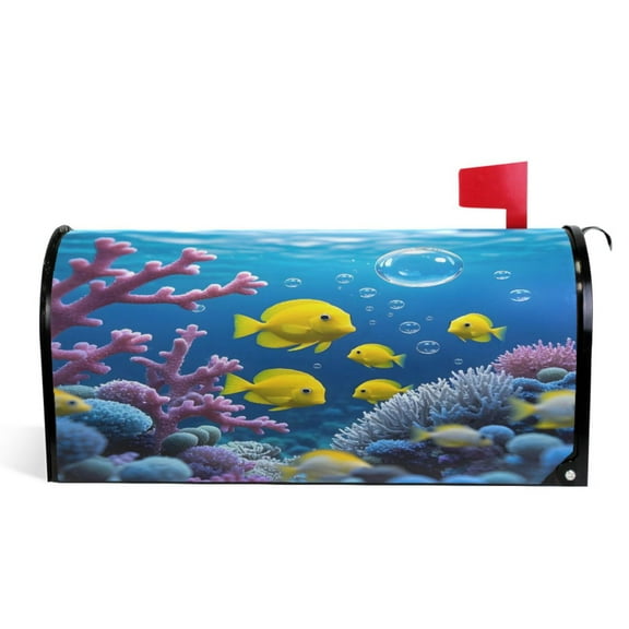 Ryvnso Mailbox Cover Fish in Ocean Magnetic Mailbox Wrap Standard Size 21x18 Inch