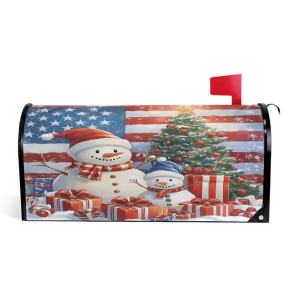 Ryvnso Mailbox Cover Flag Snowman Christmas Magnetic Mailbox Wrap Standard Size 21x18 Inch