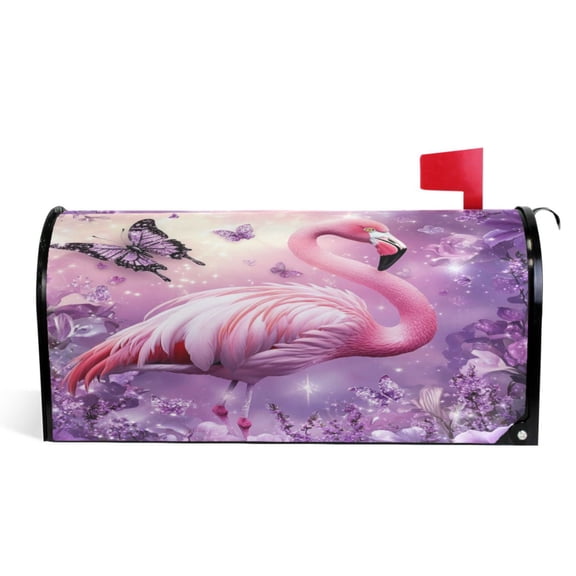Ryvnso Mailbox Cover Flamingo Butterfly Glitter Magnetic Mailbox Wrap Standard Size 21x18 Inch