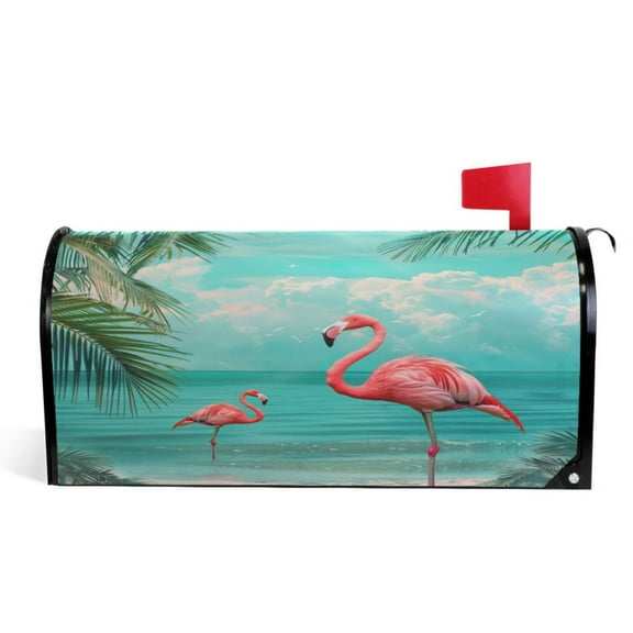 Ryvnso Mailbox Cover Flamingo Summer Tropical Palm Tree Magnetic Mailbox Wrap Standard Size 21x18 Inch