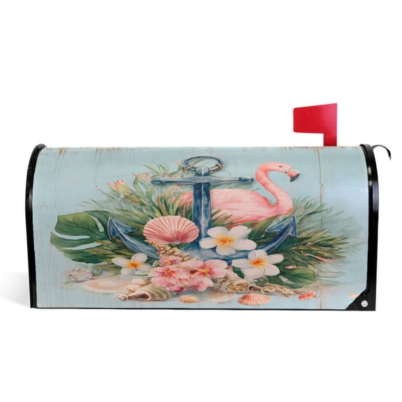 Ryvnso Mailbox Cover Flamingo Tropical Anchor Magnetic Mailbox Wrap Standard Size 21x18 Inch