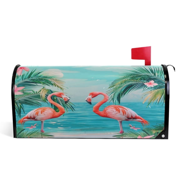 Ryvnso Mailbox Cover Flamingo Tropical Palm Tree Sea Magnetic Mailbox Wrap Standard Size 21x18 Inch