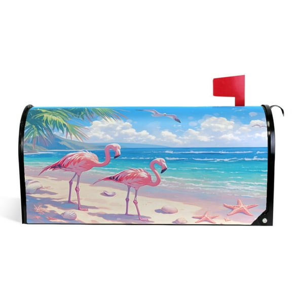 Ryvnso Mailbox Cover Flamingo and Starfish on Beach Magnetic Mailbox Wrap Standard Size 21x18 Inch