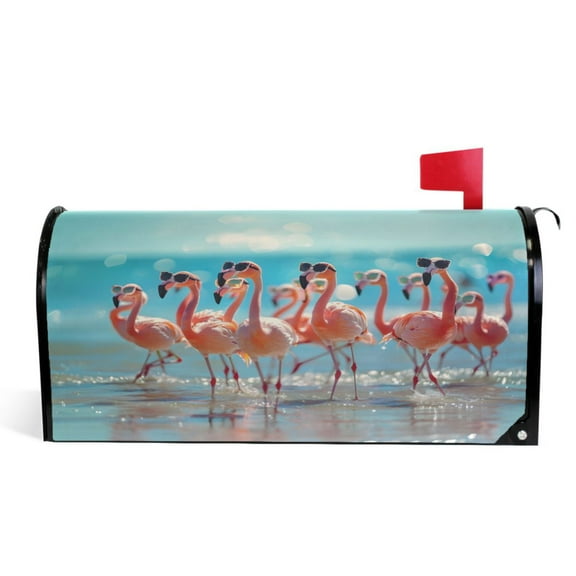 Ryvnso Mailbox Cover Flamingo on Beach Magnetic Mailbox Wrap Standard Size 21x18 Inch