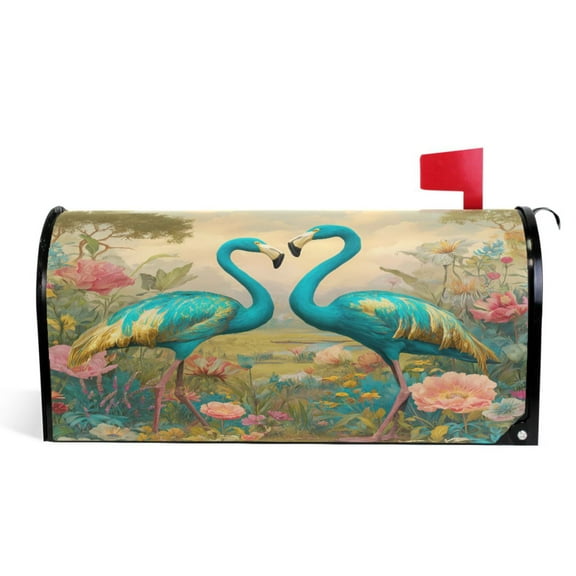 Ryvnso Mailbox Cover Flamingos Flower Magnetic Mailbox Wrap Standard Size 21x18 Inch