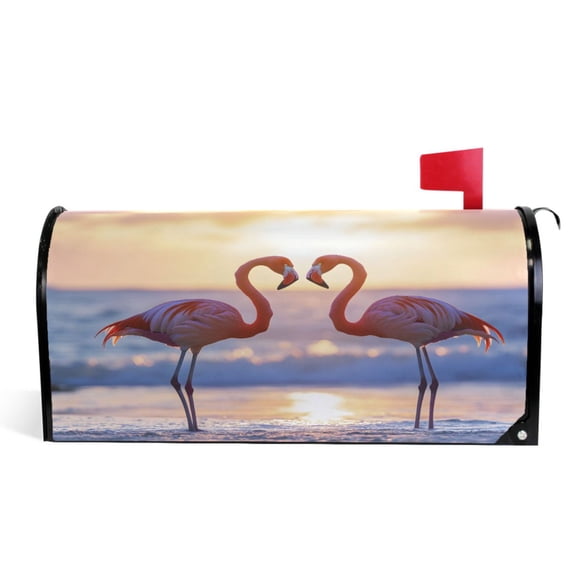 Ryvnso Mailbox Cover Flamingos in Sunset Magnetic Mailbox Wrap Standard Size 21x18 Inch