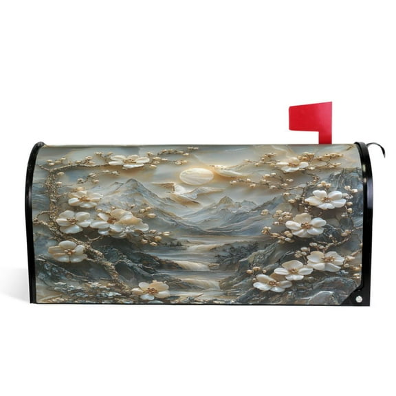 Ryvnso Mailbox Cover Flowers Mountain Magnetic Mailbox Wrap Standard Size 21x18 Inch