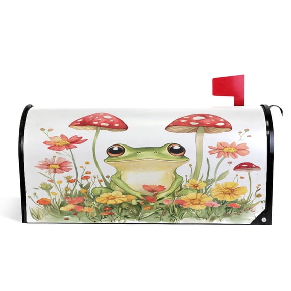 Ryvnso Mailbox Cover Frog Mushrooms Magnetic Mailbox Wrap Standard Size 21x18 Inch