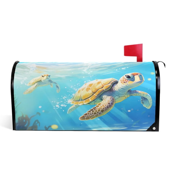 Ryvnso Mailbox Cover Funny Sea Turtles Swimming Magnetic Mailbox Wrap Standard Size 21x18 Inch