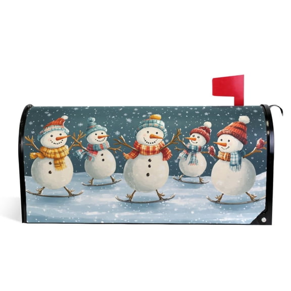 Ryvnso Mailbox Cover Funny Snowman Skating Magnetic Mailbox Wrap Standard Size 21x18 Inch