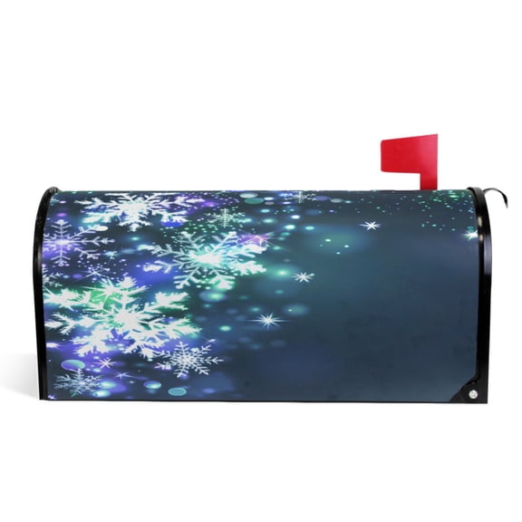 Ryvnso Mailbox Cover Glitter Christmas Snowflakes Magnetic Mailbox Wrap Standard Size 21x18 Inch