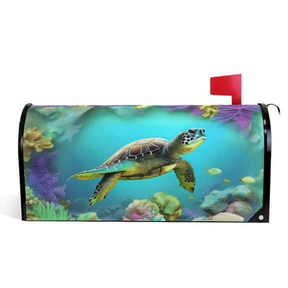 Ryvnso Mailbox Cover Green Sea Turtle in Ocean Magnetic Mailbox Wrap Standard Size 21x18 Inch