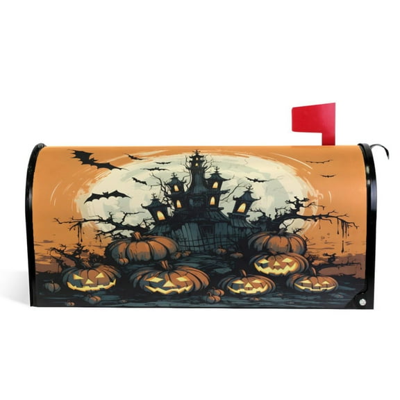 Ryvnso Mailbox Cover Halloween Bats and Pumpkins Magnetic Mailbox Wrap Standard Size 21x18 Inch