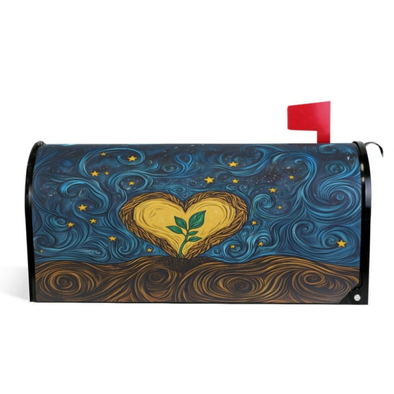 Ryvnso Mailbox Cover Heart with Boho Pattern Magnetic Mailbox Wrap Standard Size 21x18 Inch