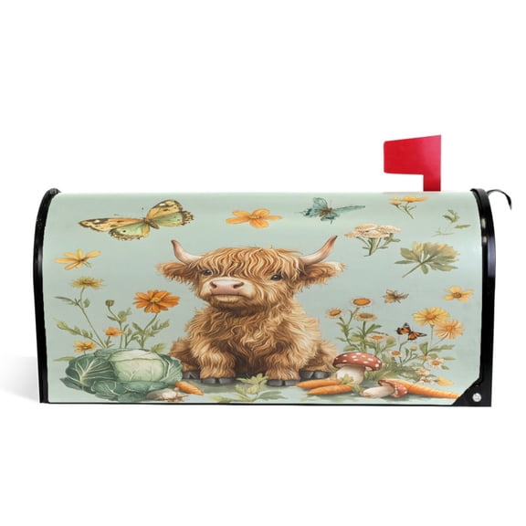 Ryvnso Mailbox Cover Highland Cattle Butterfly Magnetic Mailbox Wrap Standard Size 21x18 Inch