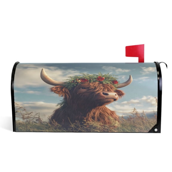 Ryvnso Mailbox Cover Highland Cattle Field Magnetic Mailbox Wrap Standard Size 21x18 Inch