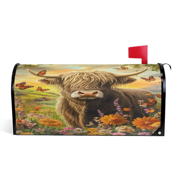 Ryvnso Mailbox Cover Highland Cow Butterflies Magnetic Mailbox Wrap Standard Size 21x18 Inch