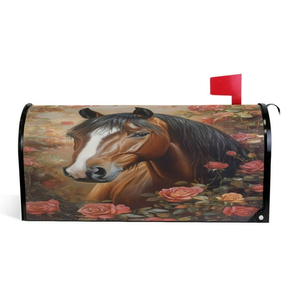 Ryvnso Mailbox Cover Horse Roses Flower Magnetic Mailbox Wrap Standard Size 21x18 Inch