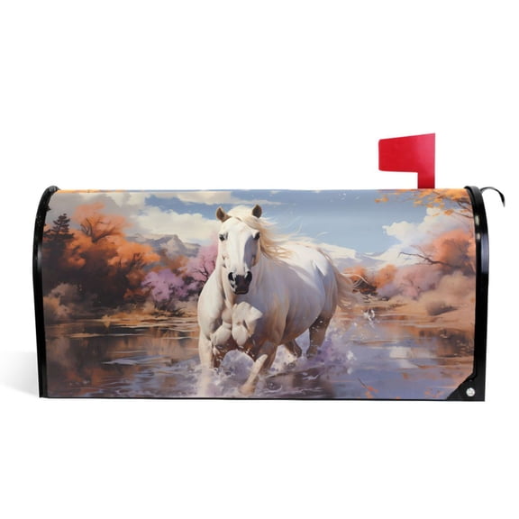 Ryvnso Mailbox Cover Horse Running Magnetic Mailbox Wrap Standard Size 21x18 Inch