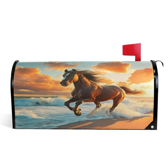 Ryvnso Mailbox Cover Horse Running on Beach Magnetic Mailbox Wrap Standard Size 21x18 Inch
