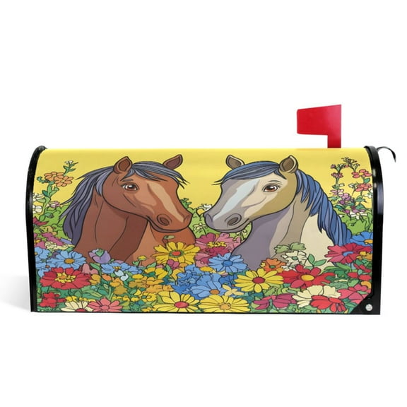 Ryvnso Mailbox Cover Horse in Flowers Magnetic Mailbox Wrap Standard Size 21x18 Inch